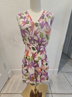 Ramy Brook Tropical Floral Smocked Waist Mini Dress Size L